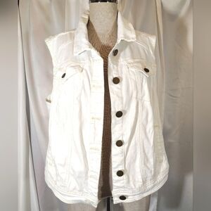 Harber Liv Denim Crop Vest, Women, White Lace Panel, Collar, BttnUp, Pckts,18/20